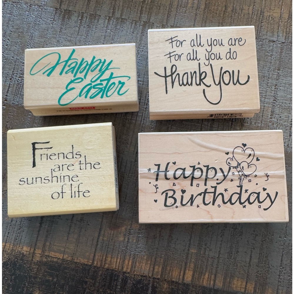 Lot of 4 Rubber Stamps Birthday Thank You Easter Friends